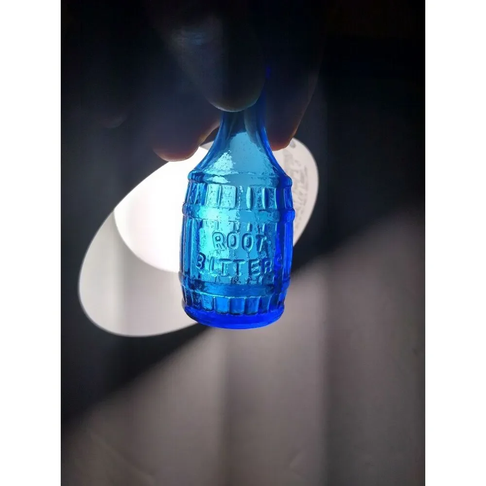 Wheaton Blue Root Beer Bitters Carnival Glass Bottle Medicine 1970's Mini 3